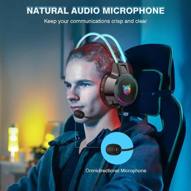 Alt view image 4 of 7 - SMA Lightweight Gaming Headset, RGB Lighting, Wired Over-Ear Headphones with Noise Canceling Mic for PC/PS4/PS5/XBOX/Switch, Virtual Surround Sound, Auto-Adjustabe Headband & Comfortable Ear Cups