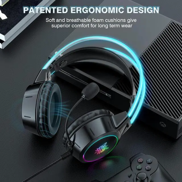 Alt view image 2 of 7 - SMA Lightweight Gaming Headset, RGB Lighting, Wired Over-Ear Headphones with Noise Canceling Mic for PC/PS4/PS5/XBOX/Switch, Virtual Surround Sound, Auto-Adjustabe Headband & Comfortable Ear Cups