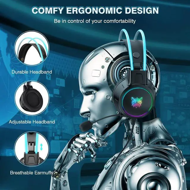 Alt view image 5 of 7 - SMA Lightweight Gaming Headset, RGB Lighting, Wired Over-Ear Headphones with Noise Canceling Mic for PC/PS4/PS5/XBOX/Switch, Virtual Surround Sound, Auto-Adjustabe Headband & Comfortable Ear Cups