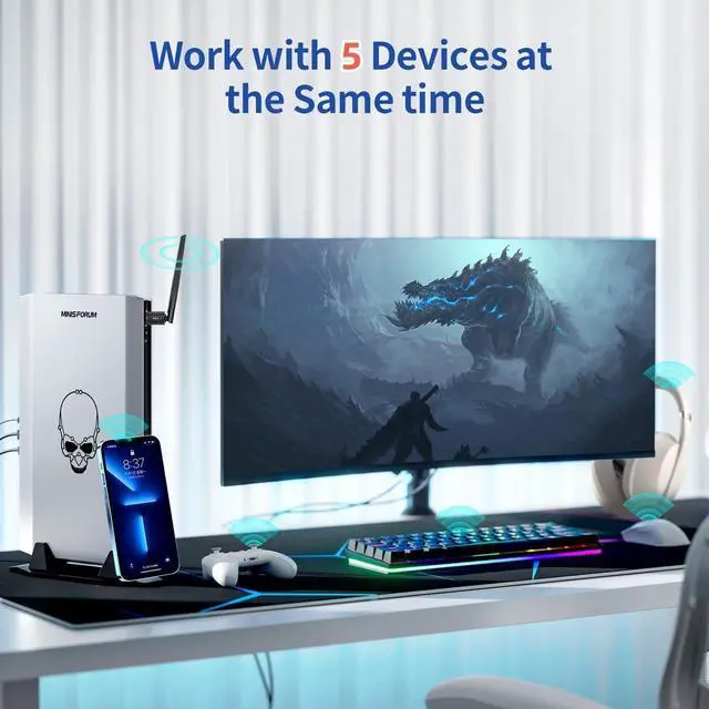 Alt view image 6 of 7 - SMA 150M Long Range USB Bluetooth 5.3 Adapter for PC Desktop, Wireless Transmitter USB Bluetooth Dongle for Windows 11/10/8.1 Laptop Computer Pair Bluetooth Headset Headphones Speaker Mouse Keyboard