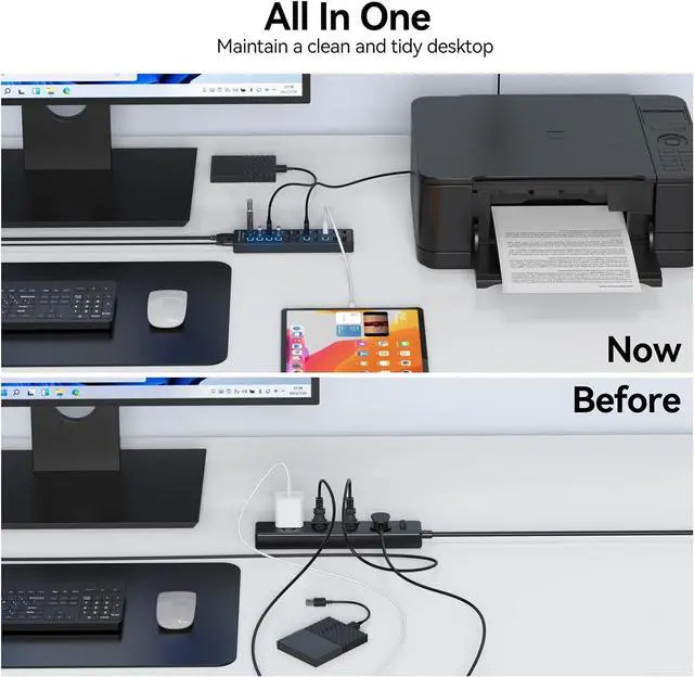 Alt view image 6 of 7 - SMA Powered USB 3.0 Hub 11-Port, Data 7 Ports + Charging 4 USB Ports Extender Cord 3FT Multiport USB Splitter Hubs with Power Adapter 36W Multi USB Hub 3.0 LED Switches for Laptop PC Mac Hard Driver