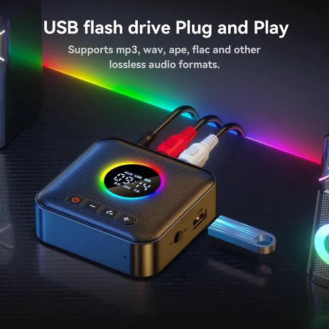 Alt view image 7 of 7 - SMA Bluetooth Receiver for Hi-Fi, Bluetooth 5.4 Audio Transmitter with 3.5mm jack and 2 RCA ports, AUX Bluetooth 5.4 Adapter for Car with RGB Lights, Noise Canceling, Dual Pairing, U disk Playback
