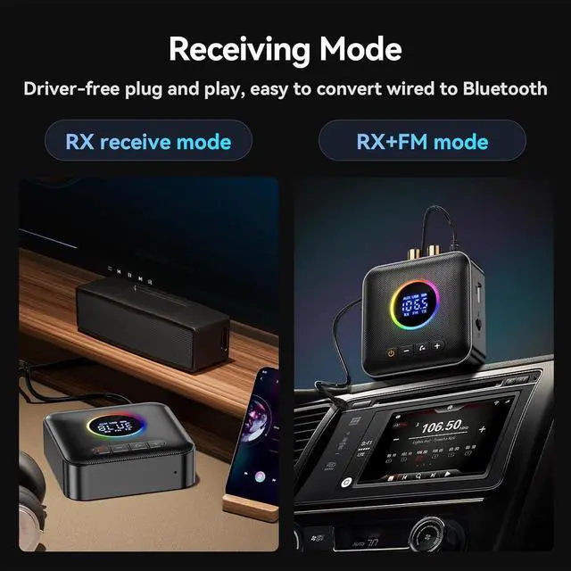 Alt view image 4 of 7 - SMA Bluetooth Receiver for Hi-Fi, Bluetooth 5.4 Audio Transmitter with 3.5mm jack and 2 RCA ports, AUX Bluetooth 5.4 Adapter for Car with RGB Lights, Noise Canceling, Dual Pairing, U disk Playback