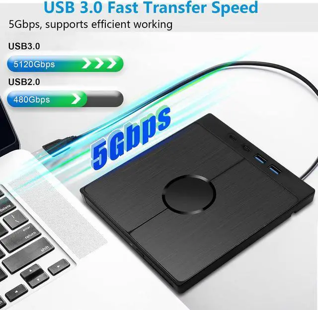 Alt view image 2 of 7 - SMA [7 in 1] External DVD Drive, USB 3.0 Type C External CD/DVD Drive with 2 USB A & 2 USB C Ports and SD/TF Solts, Portable DVD RW Burner Optical Drive for laptop,PC Windows 11/10/8/7/XP/Linux, MacOS