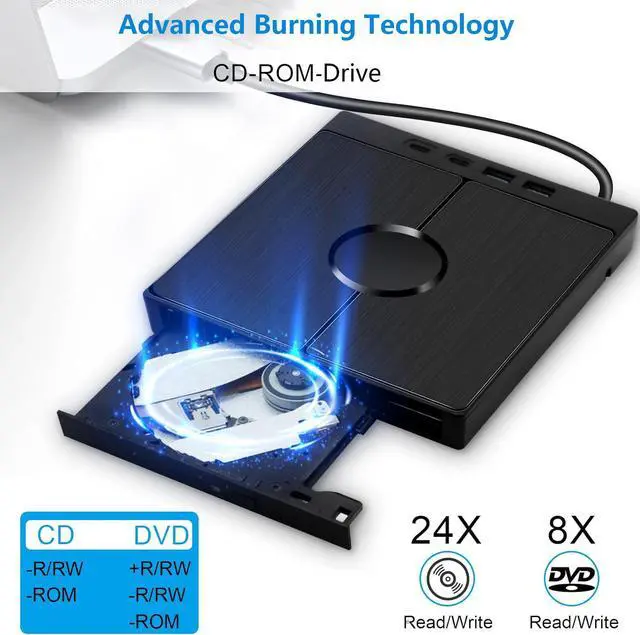 Alt view image 6 of 7 - SMA [7 in 1] External DVD Drive, USB 3.0 Type C External CD/DVD Drive with 2 USB A & 2 USB C Ports and SD/TF Solts, Portable DVD RW Burner Optical Drive for laptop,PC Windows 11/10/8/7/XP/Linux, MacOS