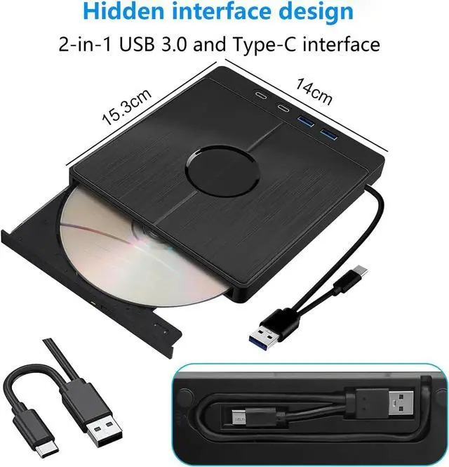 Alt view image 7 of 7 - SMA [7 in 1] External DVD Drive, USB 3.0 Type C External CD/DVD Drive with 2 USB A & 2 USB C Ports and SD/TF Solts, Portable DVD RW Burner Optical Drive for laptop,PC Windows 11/10/8/7/XP/Linux, MacOS