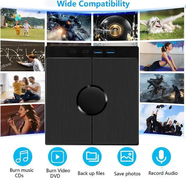 Alt view image 5 of 7 - SMA [7 in 1] External DVD Drive, USB 3.0 Type C External CD/DVD Drive with 2 USB A & 2 USB C Ports and SD/TF Solts, Portable DVD RW Burner Optical Drive for laptop,PC Windows 11/10/8/7/XP/Linux, MacOS