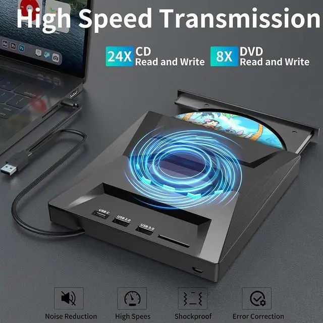 Alt view image 4 of 7 - SMA External CD DVD Drive, 5 in 1 USB 3.0 & USB C Portable CD/DVD +/-RW Burner DVD Player for Laptop with SD Card Reader USB 3.0 Type C Hub Compatible with Laptop Desktop PC Windows Linux, MacOS