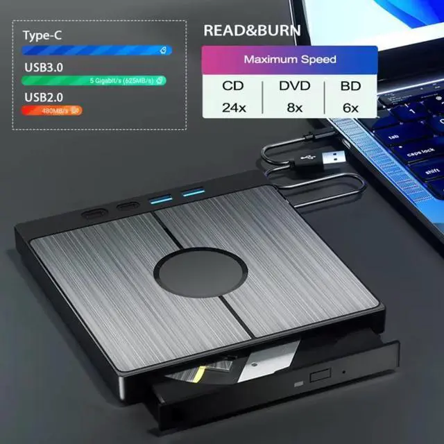 Alt view image 2 of 7 - SMA [7 in 1] External Bluray Drive, USB 3.0 Type-C 3D Blu-ray DVD Burner Slim Optical Drive External Bluray CD/DVD Burner with SD/TF Card Ports, Compatible with Windows XP/7/8/10/11 Mac Laptop Desktop