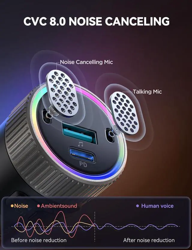 Alt view image 4 of 7 - SMA Bluetooth 5.4 Car Adapter 60W FM Transmitter PD 30W & Type C Coiled Cable 30W Wireless Radio Music Player Hands-Free Call USB C Cigarette Lighter Adapter Support USB Drive-A Must for Family Travel