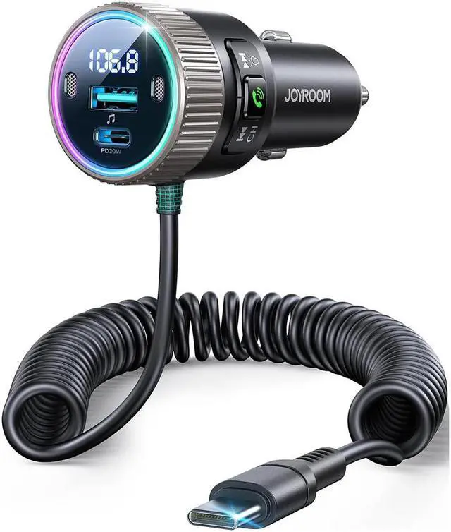 Main image of SMA Bluetooth 5.4 Car Adapter 60W FM Transmitter PD 30W & Type C Coiled Cable 30W Wireless Radio Music Player Hands-Free Call USB C Cigarette Lighter Adapter Support USB Drive-A Must for Family Travel