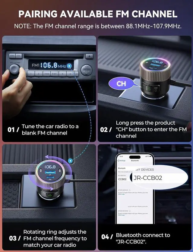 Alt view image 6 of 7 - SMA Bluetooth 5.4 Car Adapter 60W FM Transmitter PD 30W & Type C Coiled Cable 30W Wireless Radio Music Player Hands-Free Call USB C Cigarette Lighter Adapter Support USB Drive-A Must for Family Travel