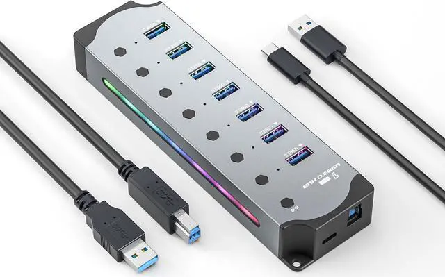 Main image of SMA USB 3.0 USB Hub, 7-Ports USB 3.0 RGB Hub with 14 Color RGB LED Strip, Three Dynamic Modes, Independent Button Switches, Aluminum Gaming USB Hub 3.0 for PC and Laptops