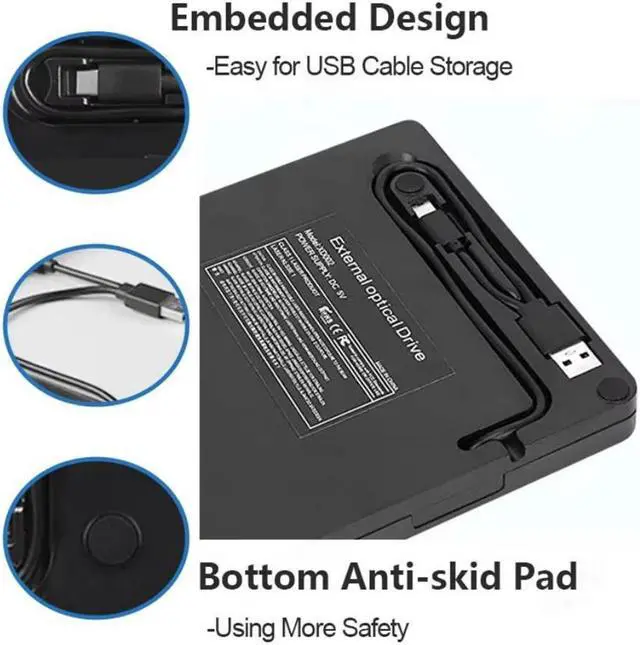 Alt view image 4 of 7 - SMA External Blu Ray Drive, Portable Blu-ray Drive USB 3.0 and Type-C BD Player Read DVD 3D Optical Bluray CD DVD Drive Compatible with MacOS, Windows XP/7/8/10/11 for Laptop, MacBook, Desktop