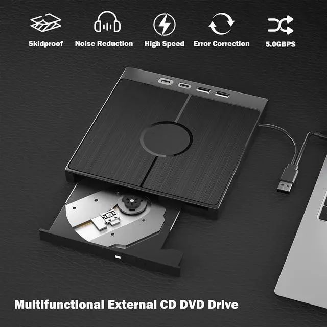 Alt view image 5 of 7 - SMA Portable CD DVD Player, External CD/DVD Drive, [7 in 1] USB 3.0 Type C External CD DVD Burner with 2 USB C & 2 USB A Port, SD/TF Card Reader, Compatible with Windows 11/10/8/7 Linux, Mac OS