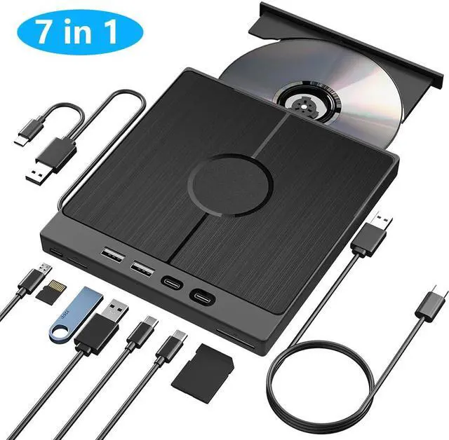 Main image of SMA Portable CD DVD Player, External CD/DVD Drive, [7 in 1] USB 3.0 Type C External CD DVD Burner with 2 USB C & 2 USB A Port, SD/TF Card Reader, Compatible with Windows 11/10/8/7 Linux, Mac OS