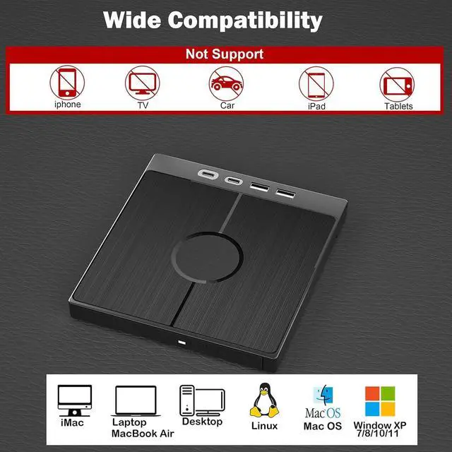 Alt view image 7 of 7 - SMA Portable CD DVD Player, External CD/DVD Drive, [7 in 1] USB 3.0 Type C External CD DVD Burner with 2 USB C & 2 USB A Port, SD/TF Card Reader, Compatible with Windows 11/10/8/7 Linux, Mac OS