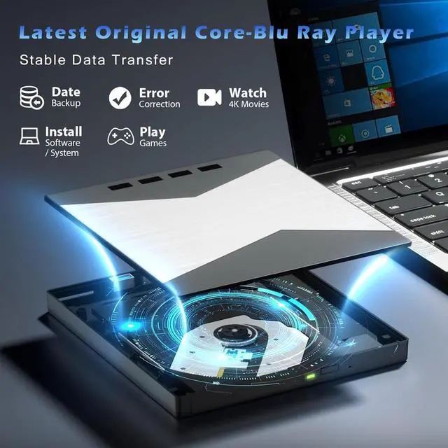 Alt view image 6 of 7 - SMA External Blu Ray Drive, 4K Portable Blu Ray Burner USB 3.0 Type-C UHD BD Player with SD/TF Port, CD/DVD Burner R/W 3D Blu Ray Drive, External 4K Blu-Ray Drive Compatible with Windows Mac OS Laptop