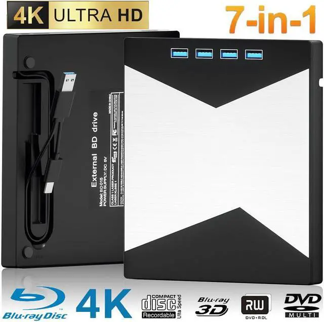 Main image of SMA External Blu Ray Drive, 4K Portable Blu Ray Burner USB 3.0 Type-C UHD BD Player with SD/TF Port, CD/DVD Burner R/W 3D Blu Ray Drive, External 4K Blu-Ray Drive Compatible with Windows Mac OS Laptop