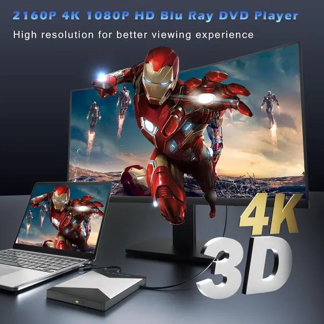 Alt view image 3 of 7 - SMA External Blu Ray Drive, 4K Portable Blu Ray Burner USB 3.0 Type-C UHD BD Player with SD/TF Port, CD/DVD Burner R/W 3D Blu Ray Drive, External 4K Blu-Ray Drive Compatible with Windows Mac OS Laptop
