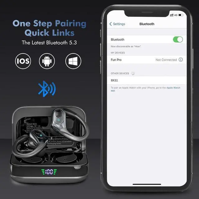 Alt view image 4 of 7 - SMA True Wireless Earbuds, Wireless Bluetooth Earphones, 75Hrs Playback, with LED Display Charging Case, Ear Hooks, IPX7 Waterproof, Over-Ear Design Bluetooth Headphones for Sports, Running, Workout