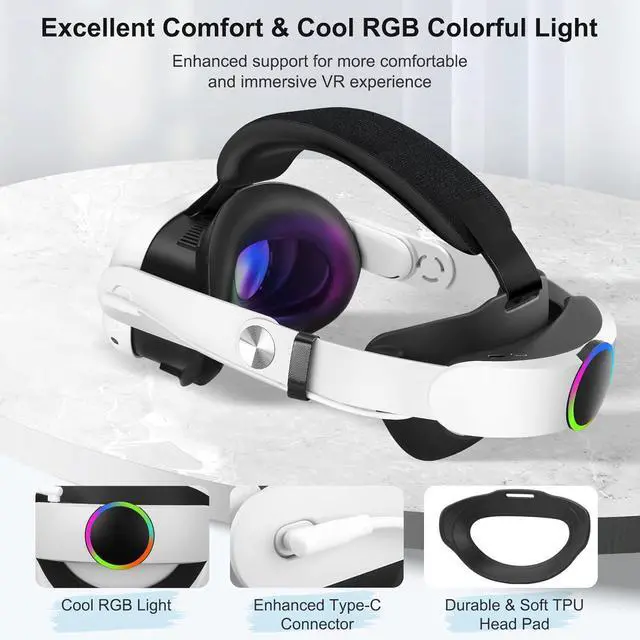 Alt view image 4 of 7 - SMA Head Strap with Battery Compatible with Me-ta/Ocu-lus Quest 3/Quest 3S, 10000mAh Fast Charging Battery Pack Extend 8H Playtime, RGB Light Adjustable Elite Strap Enhanced Support & Balance in VR