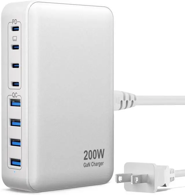 Main image of SMA USB C Charger, 200W 8-Port QC & PD USB C Charging Station Hub, GaN Fast Charger, Compatible with Mac-Book Pro/Air/Goo-gle Pixel/i-Phone 15/14/13/Galaxy S24/S23/S22/Smartphones/Laptops/Tablets