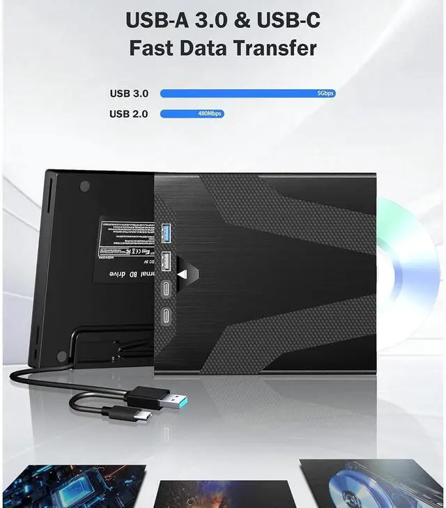 Alt view image 6 of 7 - SMA External Blu Ray Drive for Laptops, 7-in-1 USB 3.0 Type-C Blu ray CD DVD Drive with 4 USB & SD/TF Slot Ports, Portable 3D BD Disc Reader CD DVD -/+RW Burner Compatible with Windows Linux Mac OS