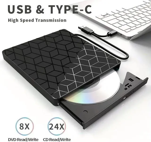 Alt view image 2 of 6 - SMA External CD DVD Drive, 7 in 1 USB & Type C External DVD Drive, Ultra Slim CD Burner with 4 USB Ports and 2 TF/SD Card Slots, Optical Disk Drive for Laptop Desktop PC Windows 11/10/8/7 Linux Mac OS