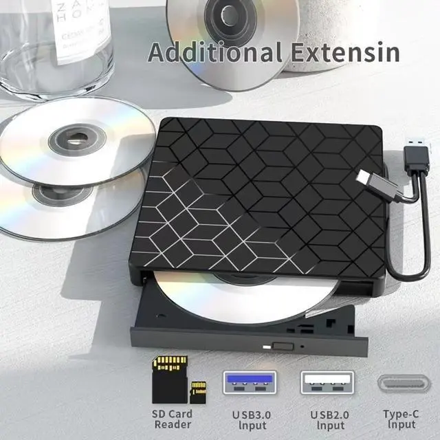 Alt view image 4 of 6 - SMA External CD DVD Drive, 7 in 1 USB & Type C External DVD Drive, Ultra Slim CD Burner with 4 USB Ports and 2 TF/SD Card Slots, Optical Disk Drive for Laptop Desktop PC Windows 11/10/8/7 Linux Mac OS