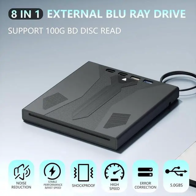 Alt view image 3 of 7 - SMA [7-in-1] External Optical Blu Ray Drive, USB 3.0  Type-C Blu Ray Burner Portable Blu Ray DVD/CD/BD Player, Support 100G Disc, 3D External CD DVD Bluray Drive Compatible with Windows, Linux , MacOS