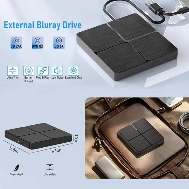 Alt view image 5 of 7 - SMA External Blu ray Drive for Laptops, External Bluray CD DVD Burner, External Blueray/DVD Drive for PC, External CD DVD Blu Ray Reader Writer Compatible with Windows XP/7/8/10/11, Linux, Mac OS
