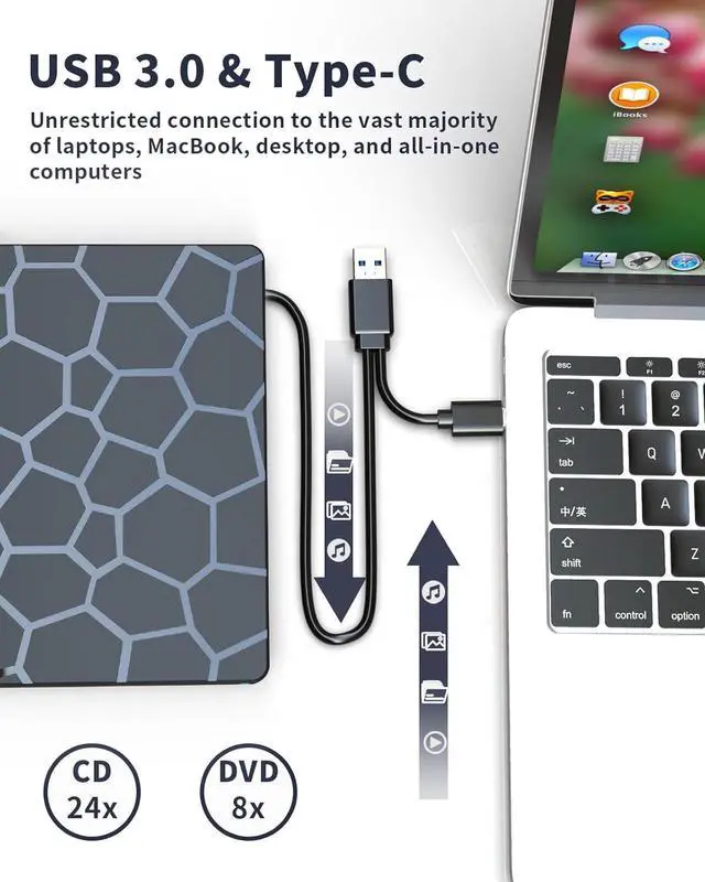 Alt view image 4 of 7 - SMA External CD DVD Drive for Laptop, 8 in 1 USB 3.0 Type-C Disc Reader Writer Burner Player with 4 USB & SD TF Port, Slim Portable CD DVD +/-RW Optical Drive for PC Laptop Desktop Windows Linux MacOS