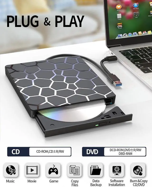 Alt view image 3 of 7 - SMA External CD DVD Drive for Laptop, 8 in 1 USB 3.0 Type-C Disc Reader Writer Burner Player with 4 USB & SD TF Port, Slim Portable CD DVD +/-RW Optical Drive for PC Laptop Desktop Windows Linux MacOS