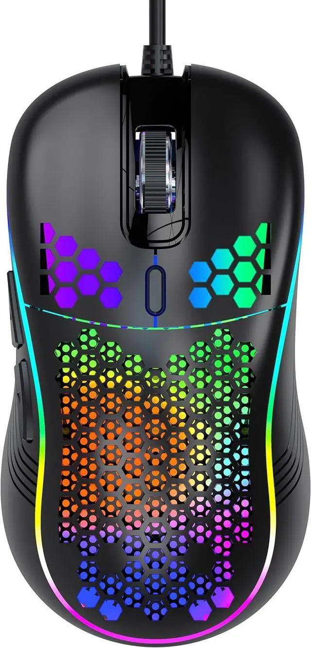 Main image of SMA USB Wired Gaming Mouse, RGB Honeycomb Ergonomic Design, 4 DPI Levels (1200/2400/4800/7200), Optical Sensor, Plug and Play, Wired Gaming Mice Compatible with PC, Mac, Tablet (Black)