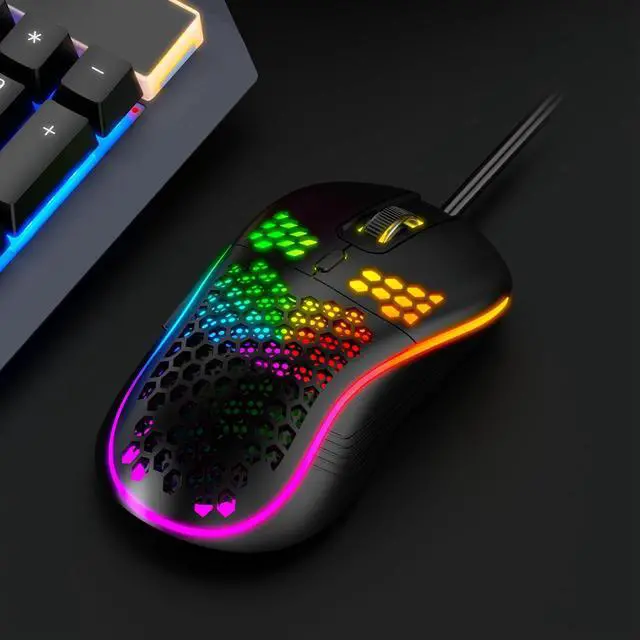 Alt view image 2 of 6 - SMA USB Wired Gaming Mouse, RGB Honeycomb Ergonomic Design, 4 DPI Levels (1200/2400/4800/7200), Optical Sensor, Plug and Play, Wired Gaming Mice Compatible with PC, Mac, Tablet (Black)