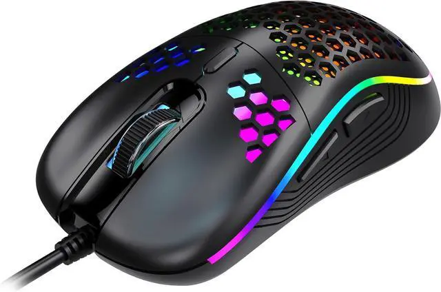 Alt view image 3 of 6 - SMA USB Wired Gaming Mouse, RGB Honeycomb Ergonomic Design, 4 DPI Levels (1200/2400/4800/7200), Optical Sensor, Plug and Play, Wired Gaming Mice Compatible with PC, Mac, Tablet (Black)