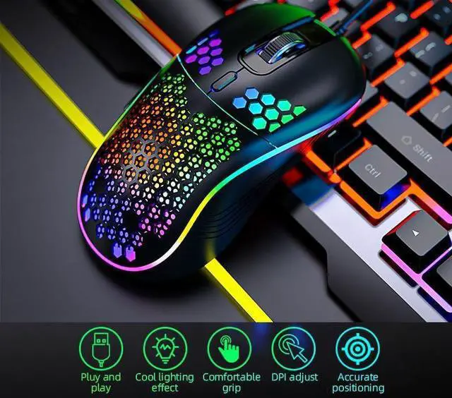 Alt view image 6 of 6 - SMA USB Wired Gaming Mouse, RGB Honeycomb Ergonomic Design, 4 DPI Levels (1200/2400/4800/7200), Optical Sensor, Plug and Play, Wired Gaming Mice Compatible with PC, Mac, Tablet (Black)