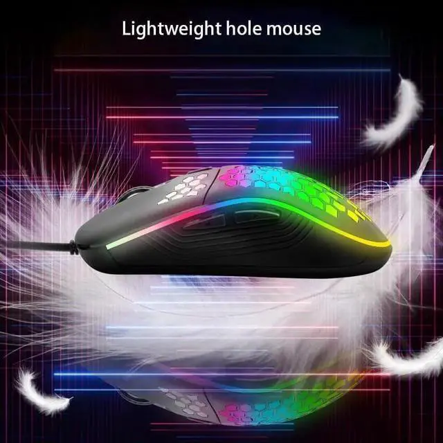 Alt view image 4 of 6 - SMA USB Wired Gaming Mouse, RGB Honeycomb Ergonomic Design, 4 DPI Levels (1200/2400/4800/7200), Optical Sensor, Plug and Play, Wired Gaming Mice Compatible with PC, Mac, Tablet (Black)