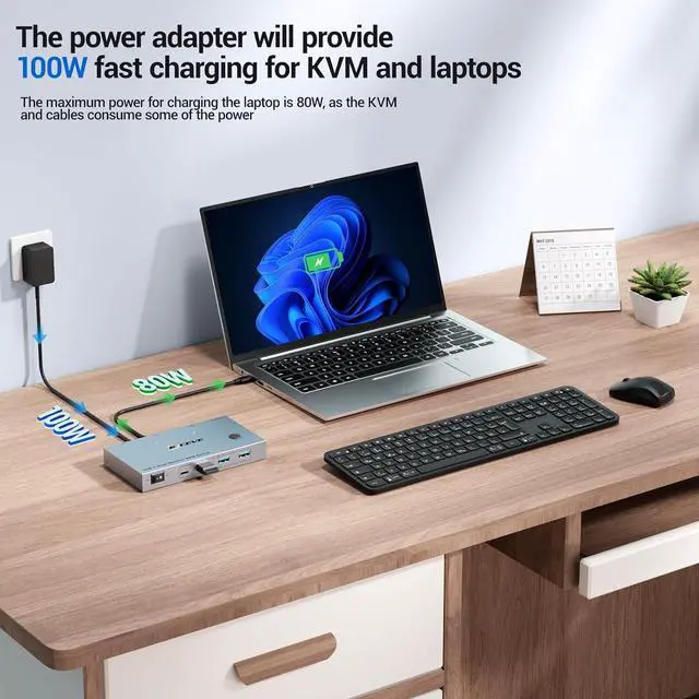 Alt view image 5 of 7 - SMA USB-C KVM Switch 2 Monitors 2 Laptops 4K@60Hz, USB C KVM Switch Dual Monitor HDMI for 2 laptops to Share 2 Monitor and 4 USB3.0 Devices, 80W PD Charging, Wired Remote and Cables Included