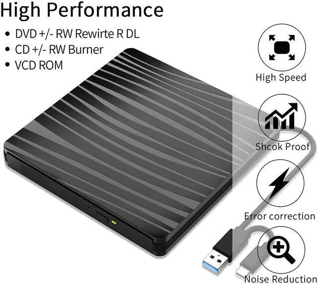 Alt view image 4 of 7 - [ Upgraded ] External CD DVD Drive, USB 3.0 & Type C External DVD CD Player, Plug & Play Burner Data Transfer DVD Player for Laptop Notebook PC Support Windows/Vista/7/8/10, Mac OS & Linux