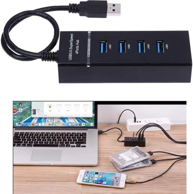 Alt view image 3 of 7 - USB HUB 3.0 Powered Ultra Slim 4 Ports Super Speed Mini Smart Charger Charging Port Compact External AC Power Adapter Mac Mini, PC, Laptops