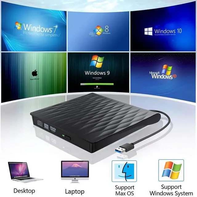 Alt view image 3 of 7 - External CD DVD Drive, USB 3.0 Slim Portable External CD/DVD Rewriter Writer CD DVD Burner, High Speed Data Transfer USB Optical Drives Player Player for PC Desktop/Laptop/Windows/Linux/Mac OS