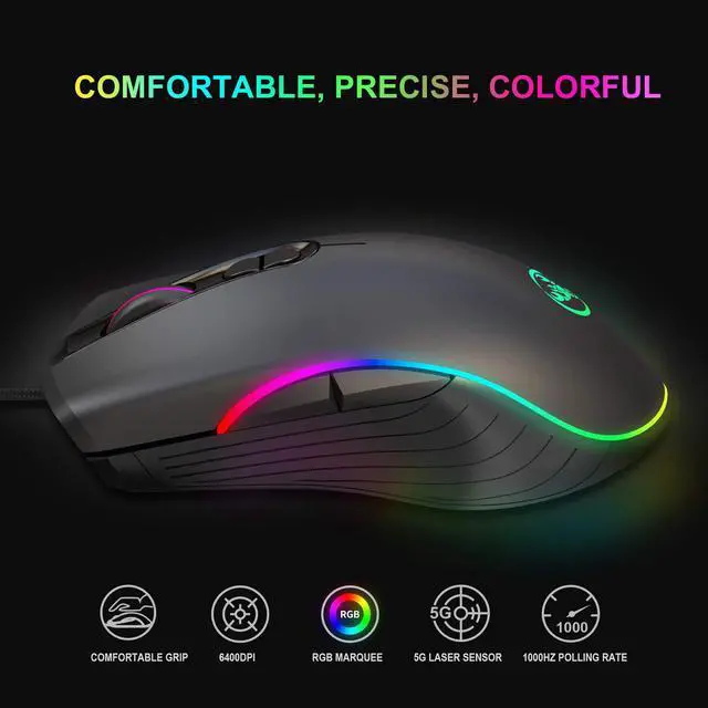Alt view image 3 of 7 - Gaming Mouse Wired, 7 Programmable Buttons, Chroma RGB Backlit, 6400 DPI Adjustable, Comfortable Grip Ergonomic Optical PC Computer Gaming Mice with Fire Button