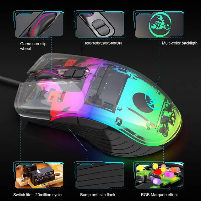 Alt view image 6 of 7 - Gaming Mouse Wired, 7 Programmable Buttons, Chroma RGB Backlit, 6400 DPI Adjustable, Comfortable Grip Ergonomic Optical PC Computer Gaming Mice with Fire Button