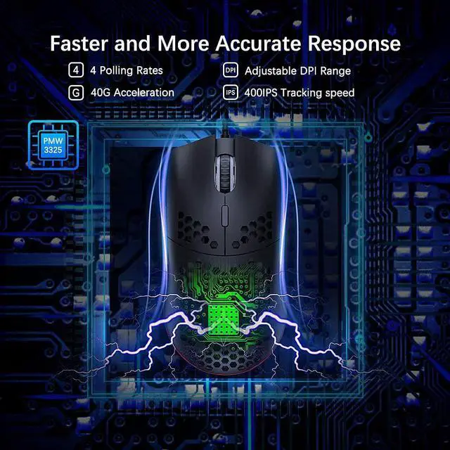 Alt view image 5 of 7 - Lightweight Gaming Mouse,26 Kinds RGB Backlit Mice, PixArt 3325 12000 DPI Mouse,Ultralight Honeycomb Shell Ultraweave Cable Mouse and Anti-Key Can Be Set for PC Gamers and Xbox and PS4 Users