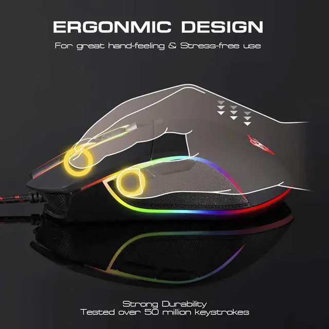 Alt view image 4 of 7 - Professional Gaming Mouse USB Wired USB Optical Mouse Gamer 6 Adjustable DPI Mouse 4000DPI Ergonomic Mice RGB LED Backlight for PC Laptop