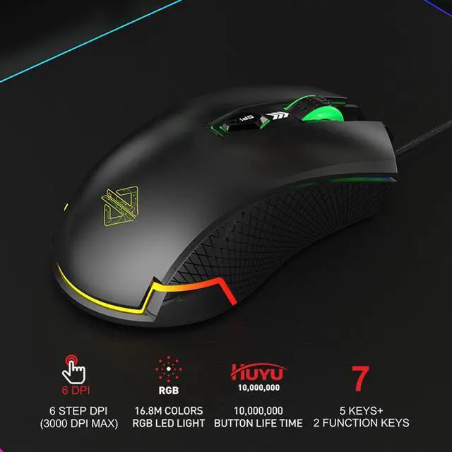Alt view image 2 of 7 - RGB Gaming Mouse, 3000 DPI 6 Programmable Buttons,  7 Keys Ergonomic RGB Backlight, Ergonomic Computer Mouse for Office Games and Daily Use, Black