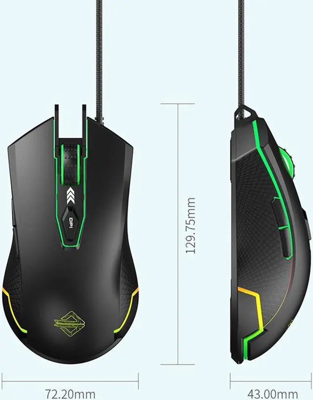 Alt view image 7 of 7 - RGB Gaming Mouse, 3000 DPI 6 Programmable Buttons,  7 Keys Ergonomic RGB Backlight, Ergonomic Computer Mouse for Office Games and Daily Use, Black