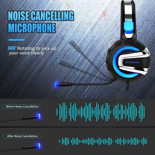 Alt view image 5 of 7 - Gaming Headset with Microphone, 7.1 Stereo Surround Sound Wired Over Ear Headphone for Xbox One, PS4, PC, Laptop, Nintendo Switch and other 3.5mm devices, LED Light, Noise Isolation, Steel Frame -Blue